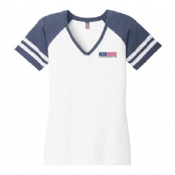 Ladies V-Neck T-Shirt - White/Navy